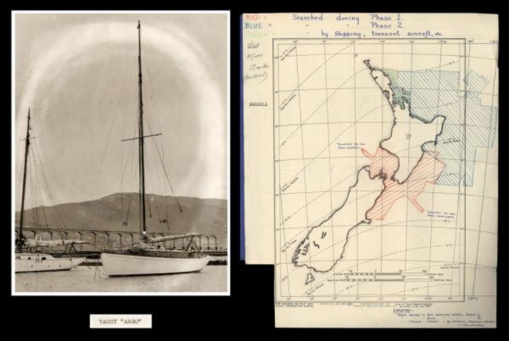 货柜装卸，Photograph of 'Argo' and map of search area after Centennial yacht race, 1951